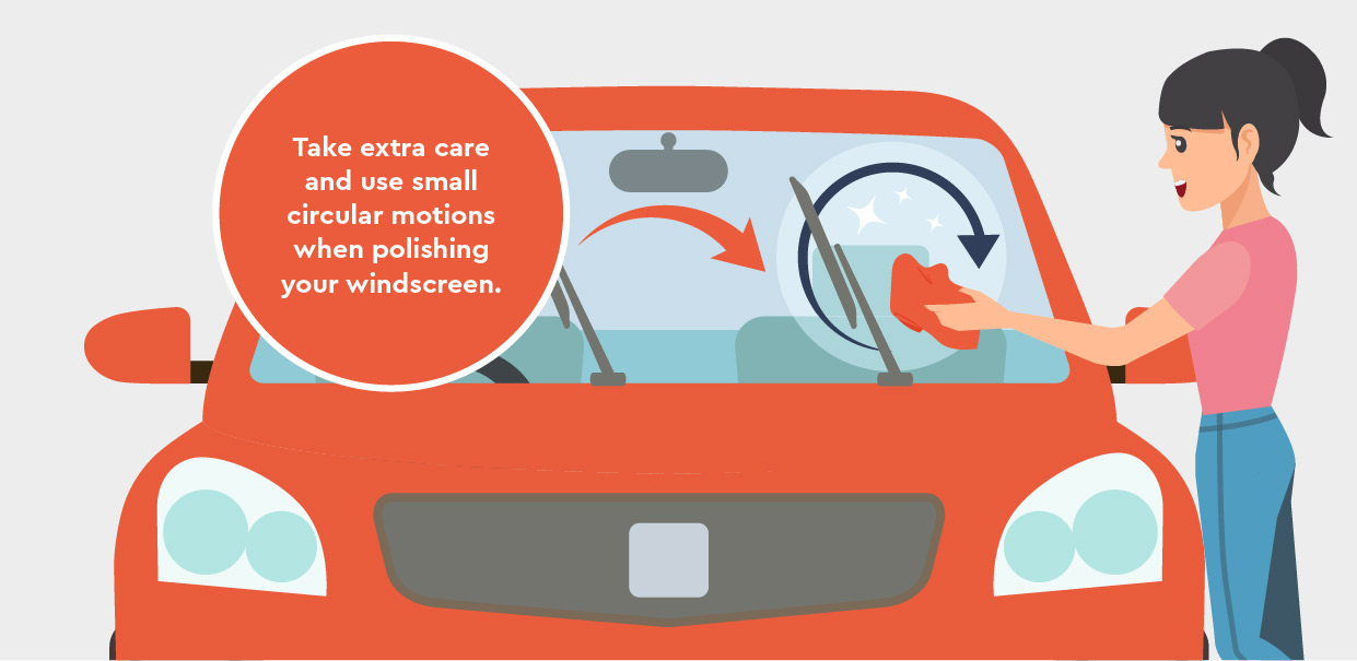 Take care and use small circular motions when polishing your windscreen