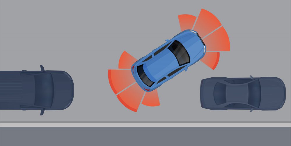 A graphic demonstrating how Park Assist technology works